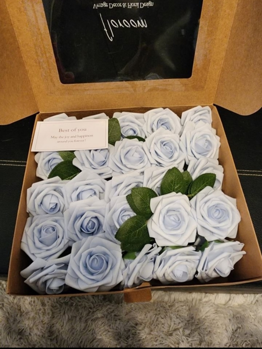 50 Foam Flowers Pastel Blue